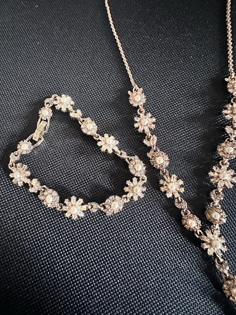 Marchesa Gold Floral Crystal Necklace and Bracelet Set